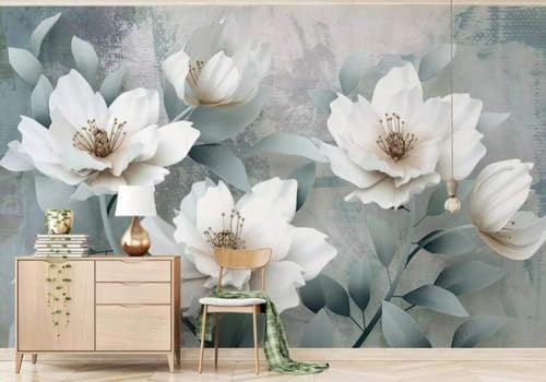 Vintage Embossed White Flower 3D Wallpaper Office Living Room Sofa Bedroom TV Background Wall Decoration-350cm×256cm