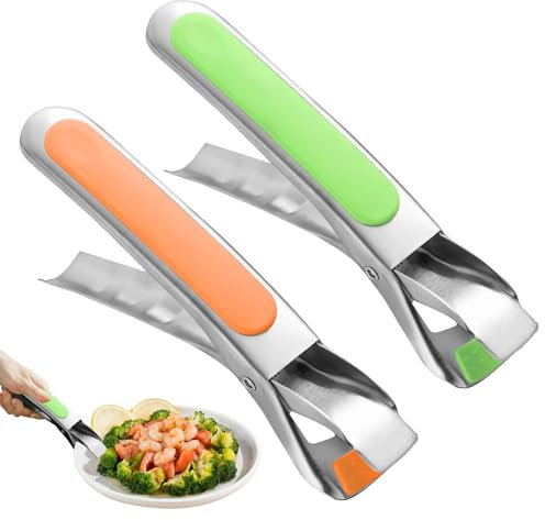 Silicone Tongs Hot Plate Gripper - 2PCS Heat-Resistant Gripper for Bowl Pan Tray, Stainless Steel & Silicone Tongs for Kitchen Air Fryer