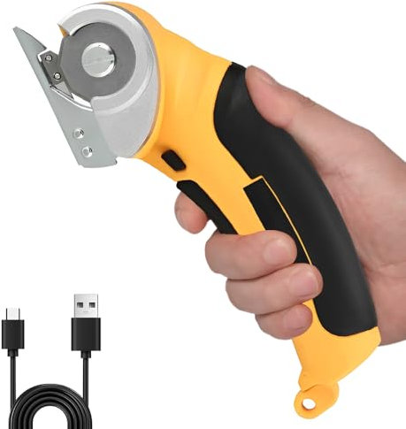 XPJBKC Electric Scissors, 240RPM Rechargeable Electric Cordless Scissors for Cutting Fabric, Handheld Electric Scissor for Cutting Cardboard, Cardboard Cutter Electric, Yellow