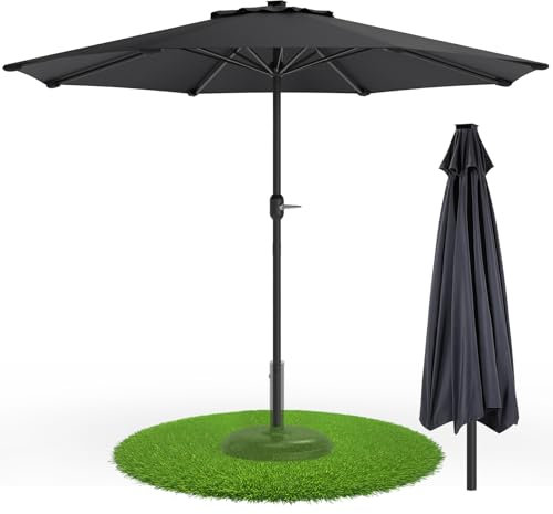 Kuro-sagol Sonnenschirm 350 cm – UV50+ Balkonschirm mit Kurbel, wasserabweisend, Garten-Terrassenschirm, windstabil Aluminium, Anthrazit – ohne Ständer