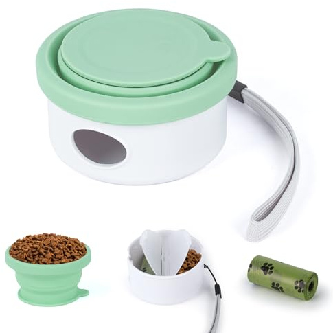 Gamelle Pliable 3 en 1 pour Chien, gamelles de Voyage en Silicone avec Sacs à déjections Canines, multifonctions pour promenades, randonnées et Voyages, Cyan