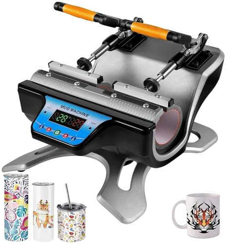Double Station Mug Press Machine for Sublimation Printing, LCD Display Control, Perfect for Various Size Mugs