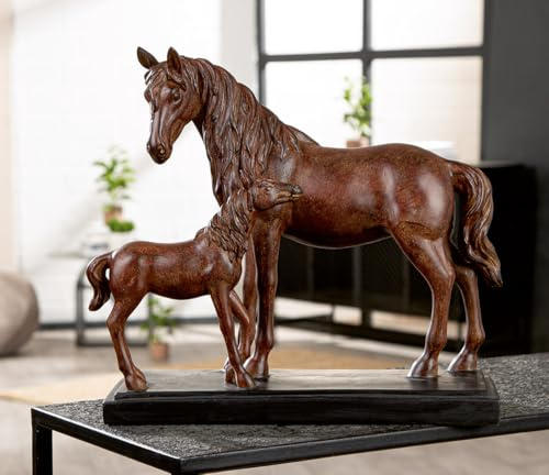 GILDE Skulptur Pferdefamilie aus Kunstharz, braun, 33 cm hoch, 37 cm breit, 14 cm tief