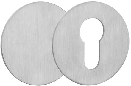 2er Set SOTECH Kleberosetten rund Ø 55 mm (1 x PZ-Rosette / 1 x Blindrosette) Edelstahl Satin mit 3M-VHB-Klebepad ohne Bohren montierbar für Schlösser mit Profilzylinder in Möbel und Türen