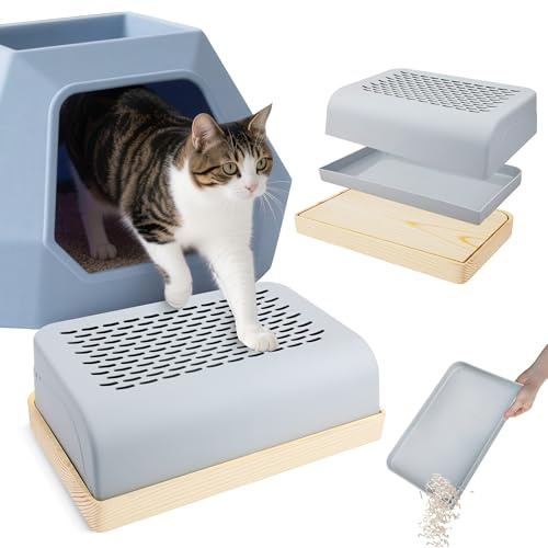Windspeed Rampe de litière pour chat avec base en bois, réduit le suivi, facile à nettoyer, pour chatons et chats âgés