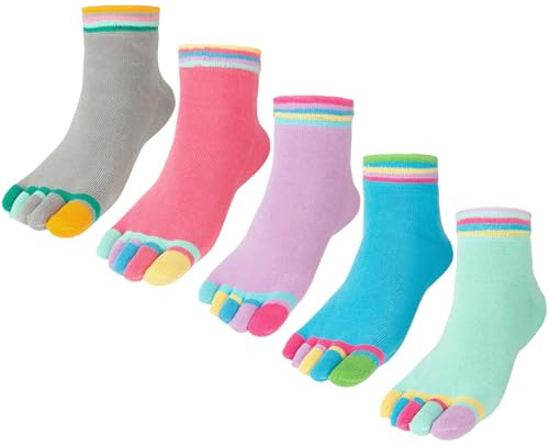 flintronic Dam femfingerstrumpor av bomull, damsneakers strumpor med tå, färgglada strumpor, ventilerande, för sport löpning fritid