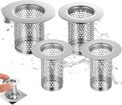 4 Pcs Atrapa Pelos de Acero Inoxidable para Ducha y Fregadero