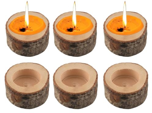 6 Natürliche Holz Teelichthalter mit Rinde, Rustikale Kerzenständer für Zuhause, Hochzeit und Weihnachten