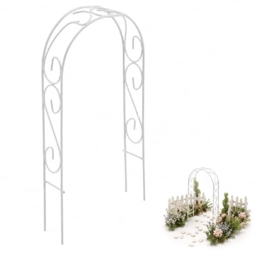 Gleavi 20 cm Miniature Arch: White Mini Scenery Frame | Metal scrollwork structure for micro gardens, outdoor dioramas, and scaled courtyard displays