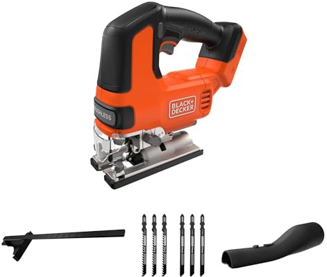 BLACK+DECKER bürstenlose Akku-Stichsäge, 18VSologerät, nur das Werkzeug, mit 6 Sägeblättern, Akkunicht enthalten, BLCJS78NZ-XJ