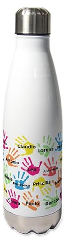 Borraccia Personalizzata con Manine dei Bambini e Nomi degli Alunni – Borraccia Termica in Acciaio Inox da 500 ml – Regalo per Maestra, Maestro o Insegnante – Ricordo di Classe di Fine Anno Scolastico