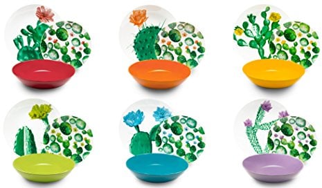 Excelsa Color Cactus Servizio Piatti 18 Pezzi, Porcellana e Ceramica, Multicolore