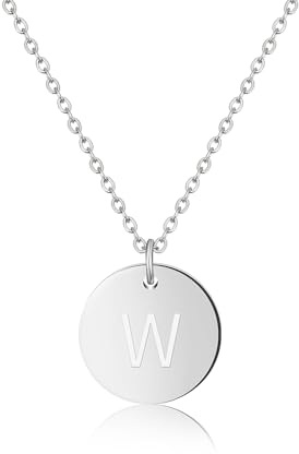 Initialen Halskette Frauen Mädchen mit Gravur W Wiebke Wilhelmine Wilma Wanda Wiktoria Wolke Wenke Weronika Wilhelm Willi William Werner Walter Wolfgang - Valentinstag-Geschenk für Sie und Ihn