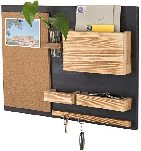 MyGift Wandmontierte Familien-Kommando-Center-Organisation mit Kork-Pinnwand, Briefhalter, Schlüsselhaken und Blumenvase
