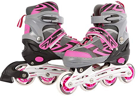 Kids Globe Street Rider Inlineskates (Inliner) rosa/grau, verstellbar von Größe 33-36 abec7 Alurahmen – 720235