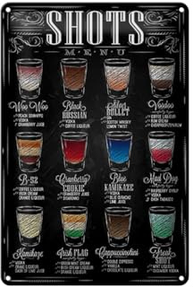 Blechschild 20x30cm gewölbt Shots Menu Drinks Übersicht Tafel Schwarz Deko Geschenk Schild