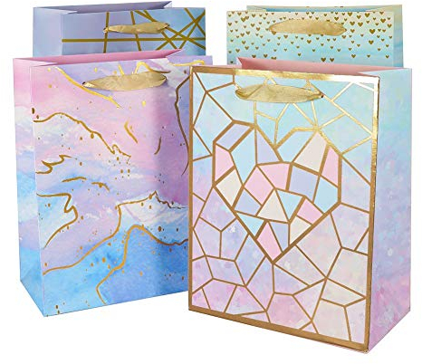 Yumi V Gift Bags, Medium Size with Ribbon Handles DIY Paper Gift Bags for Shopping, Graduation, Wedding, Birthday, Baby Shower