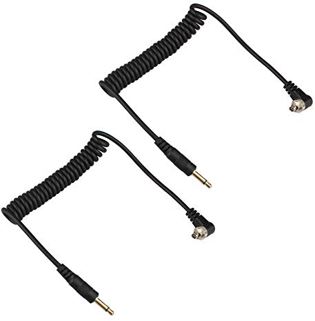 Futheda 2 Stücke 3,5-mm-Klinkenstecker auf Blitzstecker, PC-Synchronisations-Verlängerungskabel, 12 Zoll, Spiralkabel mit Schraubverschluss, kompatibel mit DSLR-Kameras.