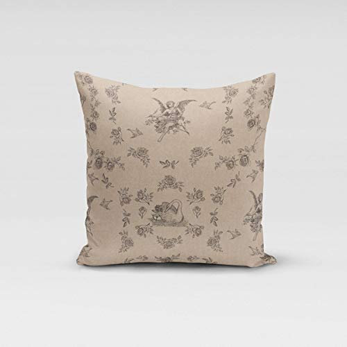 SCHÖNER LEBEN. Kissenhülle Engel Rosen Vogel Natur schwarz, Größe:40x40cm (HxB)