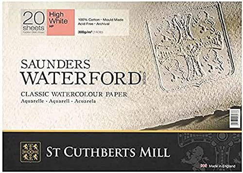 SAUNDERS WATERFORD SERIES St Cuthberts Mill Saunders Waterford Aquarellpapier T45930051011E: 300 g/m², Satiniert, Aquarellblock 41 x 31 cm, rundumgeleimt, 20 Blatt, Extraweiß