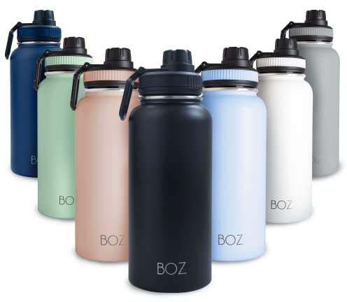 BOZ Gourde Isotherme En Acier Inoxydable 1L, Sans BPA, Isolation Sous Vide | Gourde Inox Avec Couvercle Anti Germe, Bouteille d'Eau 1 Litre pour Bureau, Sport, Voiture, Randonnée, Gym (Noir mat)