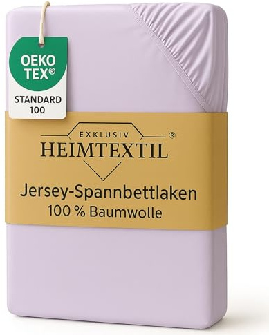 EXKLUSIV HEIMTEXTIL Jersey Spannbettlaken Premium Marke 200 x 220 cm 100% Baumwolle Öko - Tex Zertifiziert, Markenqualität, Matratzenhöhe bis 35 cm, Flieder