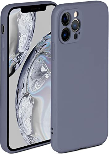 OneFlow - Coque souple - Compatible avec Apple iPhone 12 Pro Max - En silicone - Bords surélevés - Pour protection d'écran - Double couche - Gris-bleu mat