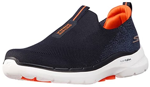 Skechers Herren Go Walk 6 Sneaker, Navy And Orange Textile, 45 EU