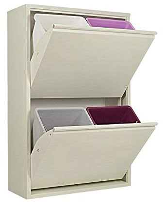 StarMart Mülleimer für Mülltrennung | EcoPatty | Mülltrennung | Metallschrank | platzsparend | Innen- und Außenbereich | 2 Fächer | 4 Eimer | 60 Liter | fertig montiert | weiß