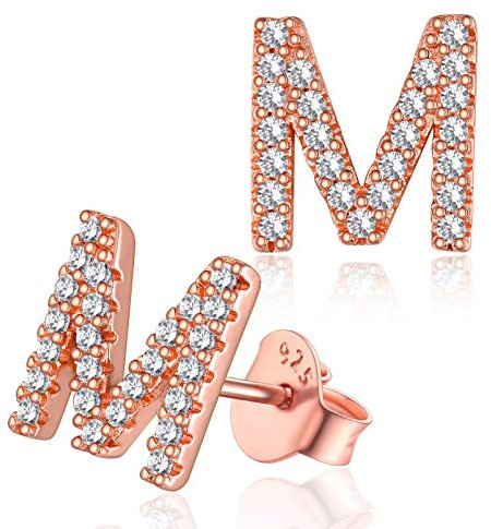 Silvora Alphabet Initialen A-Z Ohrringe 925 Silber Damen Zirkonia Ohrstecker mit Buchstaben M Damen Ohrringe Rosegold Initiale Ohrschmuck für Frauen Mädchen