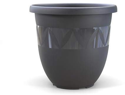 Blumentopf 21 cm Durchmesser Anthrazit grosser Pflanzkübel für Innen und Außen Übertopf Untertopf Blumenkübel Blumentöpfe aus Kunststoff für Garten Balkon Terrasse Plant Pot Pflanzentopf