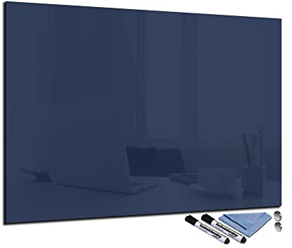 Glas-Magnettafel Blau 70x100 cm Whiteboard Wand Beschreibbar Magnetisch Pinnwand Küche Office Büro mit Zubehör Wochenplaner Abwischbar Deko Memoboard Tafel