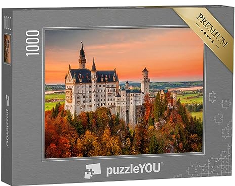 puzzleYOU: Puzzle 1000 Teile „Schloss Neuschwanstein im herbstlichen Sonnenuntergang“ – aus der Puzzle-Kollektion Schloss Neuschwanstein