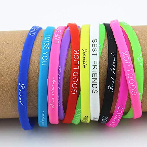 TOSSPER Lots 20 Stücke Mix Farben Buchstaben Drucken Silikon Armband Armband 5mm Elastische Gummi Freundschaft Armbänder Männer Frauen Schmuck