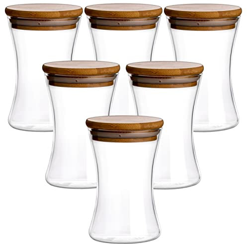 gouveo 6er Set Vorratsgläser 265 ml aus Borosilikatglas -konkav- mit Deckel - Aufbewahrungsgläser, Glasbehälter, Gewürzgläser, Snackschale