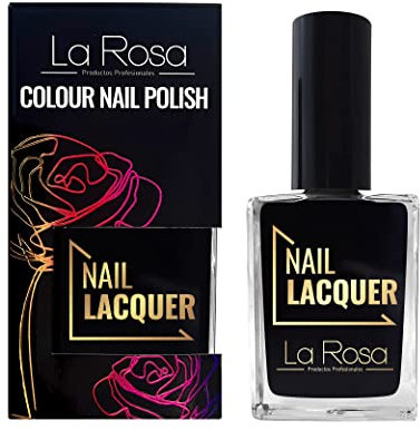 La Rosa Nagellack - Energiegeladene Farbe mit richtiger Deckkraft - Langlebige Formel - Gute Konsistenz - Einfache Anwendung mit gut geformtem Pinsel - Schwarz 15 ml