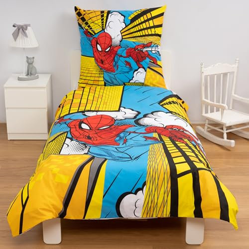 Disney Home Spiderman Wendebettwäsche Set 140x200 - Kopfkissenbezug 65x65 - Super weiche Renforce 100% Baumwolle, 2-teilig Spiderman Bettwäsche, Weich und angenehm auf der Haut