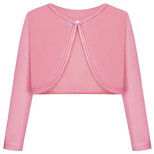 BONNY BILLY Cardigan Bambina Elegante Corto Cotone Bolero Coprispalle Ragazza Manica Lunga 4-5 Anni Rosa Chiaro
