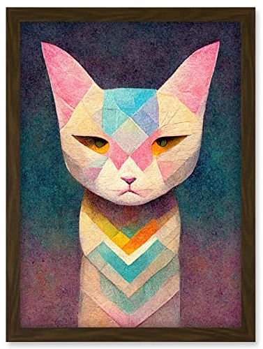 Doppelganger33 LTD Geometric Egyptian Cat Pastel Boho Artwork Framed Wall Art Print A4
