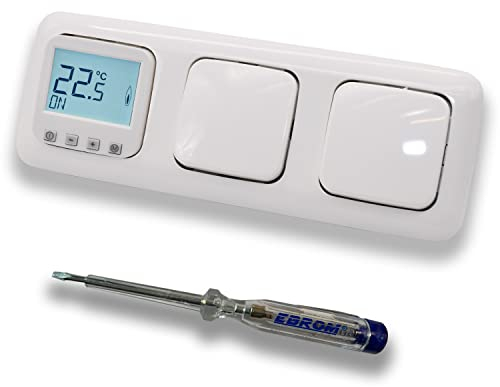 Halmburger Raumthermostat Raumtemperaturregler ERD-1Urg DIGITAL in Busch Jäger Reflex SI alpinweiß + 2 x Lichtschalter 2000/6 US + EBROM Phasenprüfer z. Montage der Geräte ERD-1U (rg) Fußbodenheizung