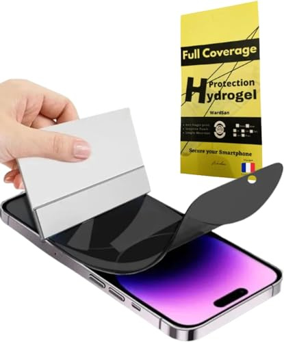 WardSan [1 Stück für iPhone 14 6,1 Zoll – Displayschutzfolie Hydrogel Anti-Spion Private 3D | Selfiehalterung gratis | stoßfest | weicher TPU-Schutz | besser als ein gehärtetes Glas