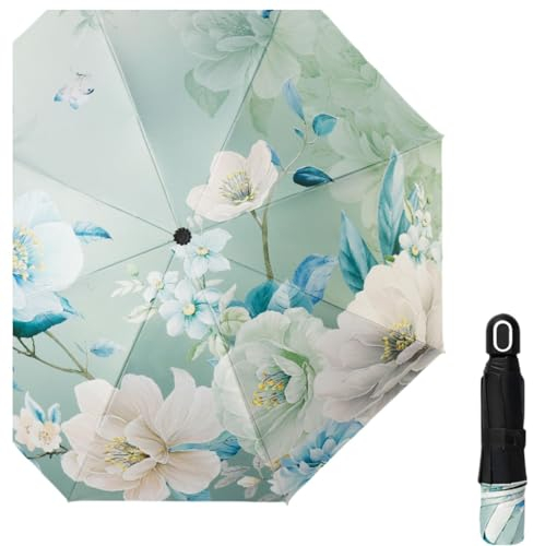 TopLucky Sombrilla de encaje para mujer, diseño de peonía, con protección UV, UPF 50+, ligero y portátil, plegable, verde, M