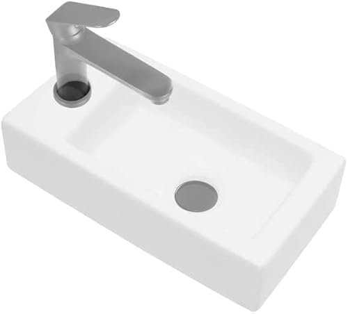 OUUTMEE Waschbecken Aufsatzwaschbecken,Wandmontage Hänge-Weiß Waschschale 370x185x90mm,Linke Seite mini Handwaschbecken