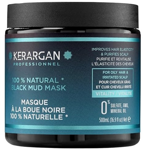 Kerargan - Maschera Rivitalizzante al Fango Nero Mar Morto - Vitalità per Capelli Grassi & Cuoio Capelluto - Purifica, Migliora Elasticità - 500ml