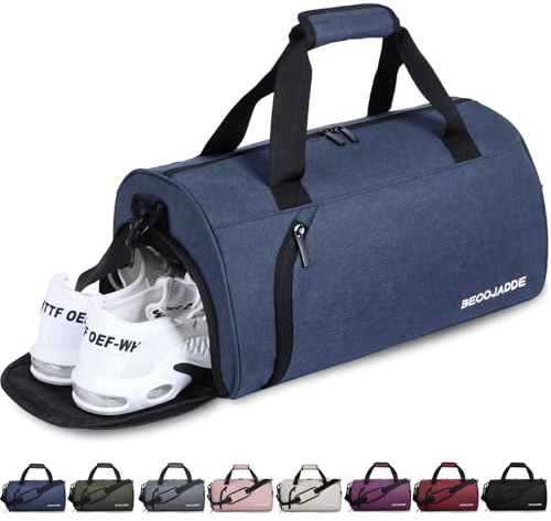 BECOJADDE Sporttaschen für Damen und Herren, 25L Reisetasche Duffel Bag Übernachtungstasche mit Schuhfach & Nassfach, wasserdichte Handgepäcktasche für Sport, Fitnessstudio, Schwimmen, Navy Blau