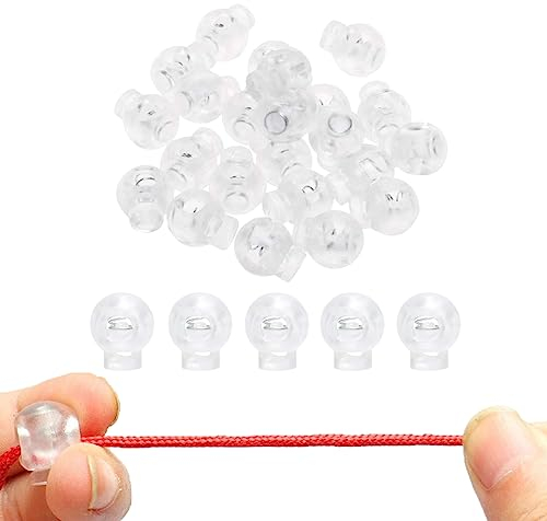 25 Pieces Clear Round Ball Cord Locks Toggles, Spring Cord Lock Single Hole Elastic Cord Adjuster, Spring Loaded Cord Lock, End Spring Toggle Stopper for Drawstrings Use in Shoelace, Bags, Clothing