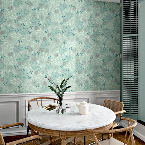Yullpaper Papier Peint Adhesif Vert Rouleau Adhesif Decoratif Motif Fleurs et Feuillage Papier Adhesif pour Meuble Papier Peint Autocollant Floral Vintage Revetement Adhesif Meuble Vert 44,5 x 300 CM