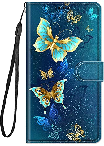 Nuxiady Handyhülle für Samsung Galaxy S10 Hülle mit Schön Motiv Muster PU Lederhülle Flip Case Klappbar Cover Handytasche Schutzhülle Stoßfeste Klapphülle für Galaxy S10, Grüner Schmetterling