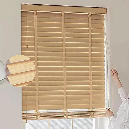 Persianas para ventanas, persianas de madera con cinta, láminas de 50 mm de ancho, para interiores, persianas de madera auténtica, personalizables, 40 x 180 cm