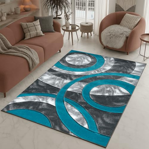 Rugs Inn Retro Area Rug - Super Soft Large Living Room Bedroom Bedside Carpet High Dense Pile Non Slip Thick Solid Color Washable Kitchen Rugs (Teal, 200 x 290 cm)